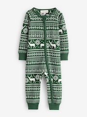 The Little Tailor Green Cotton Reindeer Fairisle Pattern Christmas Onesie - Image 4 of 7