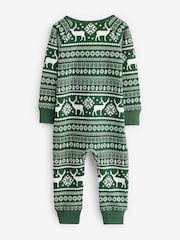 The Little Tailor Green Cotton Reindeer Fairisle Pattern Christmas Onesie - Image 5 of 7