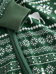 The Little Tailor Green Cotton Reindeer Fairisle Pattern Christmas Onesie - Image 6 of 7