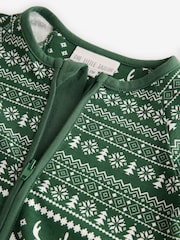 The Little Tailor Green Cotton Reindeer Fairisle Pattern Christmas Onesie - Image 7 of 7
