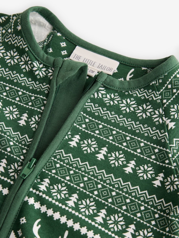 The Little Tailor Green Cotton Reindeer Fairisle Pattern Christmas Onesie - Image 7 of 7 The Little Tailor Green Cotton Reindeer Fairisle Pattern Christmas Onesie - Image 7 of 7