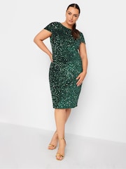 Yours Curve Green London Sequin Velvet Shift Dress - Image 1 of 4