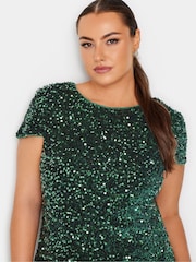 Yours Curve Green London Sequin Velvet Shift Dress - Image 4 of 4