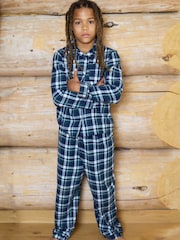 The Little Tailor Blue Checked Flannel Button Through Christmas Pyjamas - Image 1 of 6