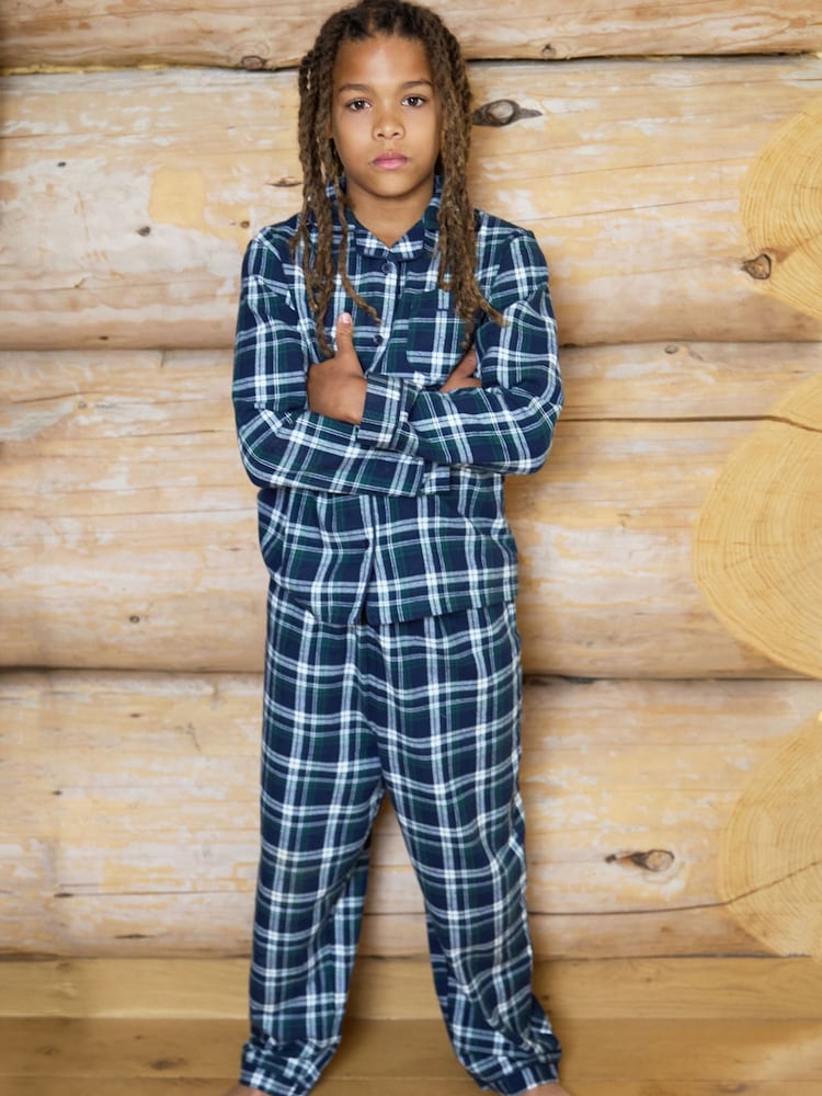 The Little Tailor Blue Checked Flannel Button Through Christmas Pyjamas - Image 1 of 6 The Little Tailor Blue Checked Flannel Button Through Christmas Pyjamas - Image 1 of 6