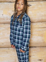 The Little Tailor Blue Checked Flannel Button Through Christmas Pyjamas - Image 2 of 6