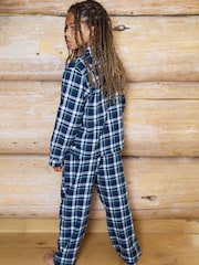 The Little Tailor Blue Checked Flannel Button Through Christmas Pyjamas - Image 3 of 6
