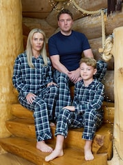 The Little Tailor Blue Checked Flannel Button Through Christmas Pyjamas - Image 6 of 6