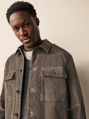 Taupe Micro Corduroy Shacket - Image 1 of 10