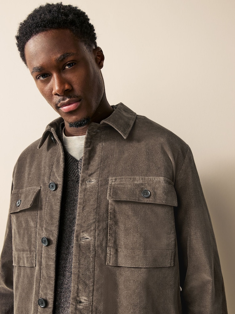 Taupe Micro Corduroy Shacket - Image 1 of 10