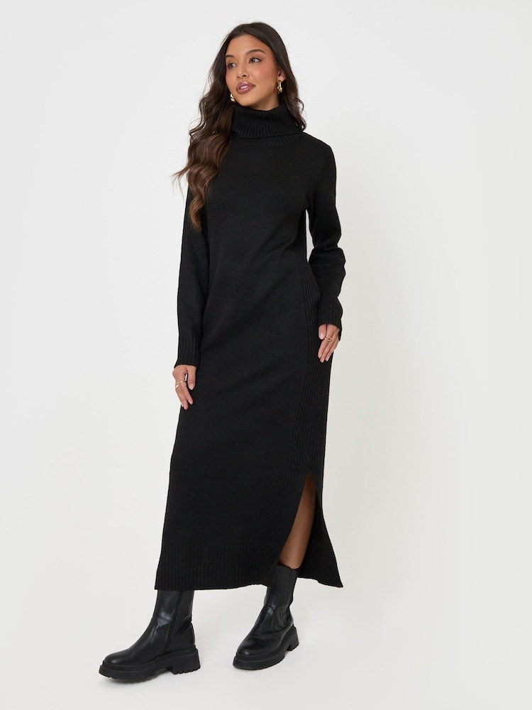 Threadbare Black Turtle Neck Maxi Jumper Dress - Image 1 of 5 Threadbare Black Turtle Neck Maxi Jumper Dress - Image 1 of 5