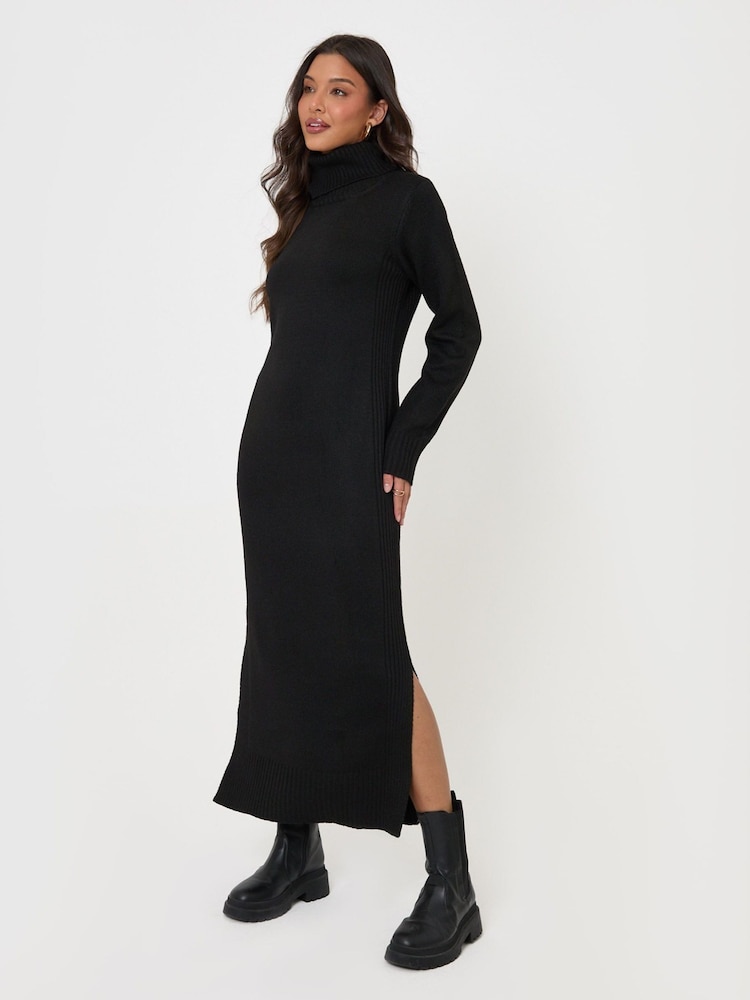 Threadbare Black Turtle Neck Maxi Jumper Dress - Image 2 of 5 Threadbare Black Turtle Neck Maxi Jumper Dress - Image 2 of 5