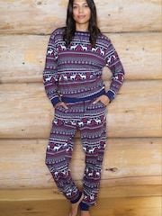 The Little Tailor Blue Cotton Reindeer Fairisle Pattern Christmas Pyjamas - Image 1 of 5
