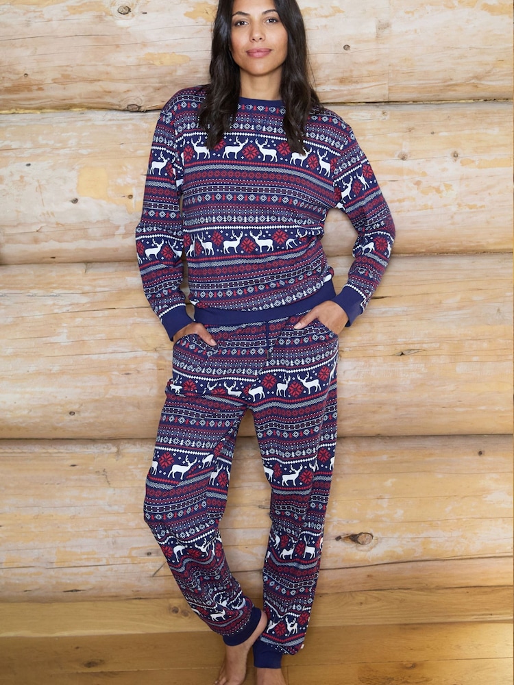 The Little Tailor Blue Cotton Reindeer Fairisle Pattern Christmas Pyjamas - Image 1 of 5 The Little Tailor Blue Cotton Reindeer Fairisle Pattern Christmas Pyjamas - Image 1 of 5