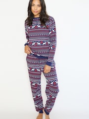 The Little Tailor Blue Cotton Reindeer Fairisle Pattern Christmas Pyjamas - Image 4 of 5