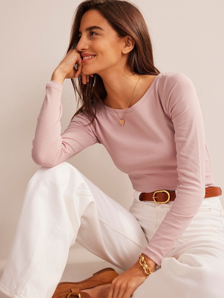 Boden Pink Essential Boat Neck Jersey T-Shirt - Image 3 of 5