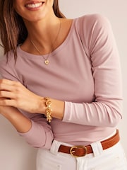 Boden Pink Essential Boat Neck Jersey T-Shirt - Image 4 of 5