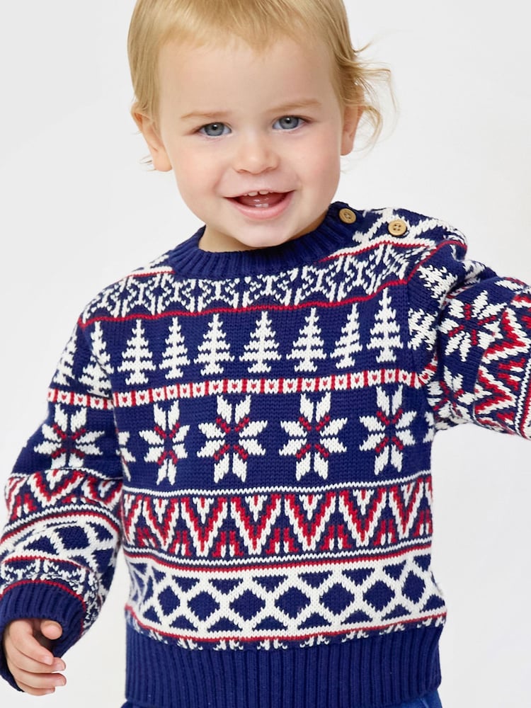 Azul - Jersey navideño de algodón con diseño invernal de grecas alpinas de The Little Tailor - Imagen 1 de 3