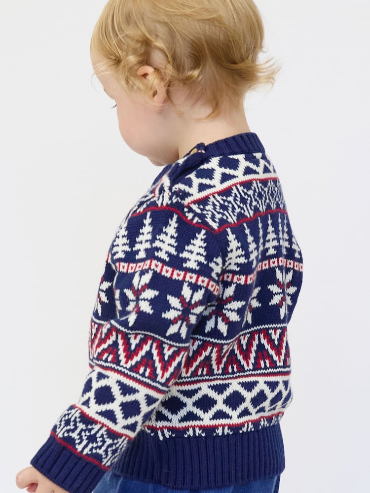 Azul - Jersey navideño de algodón con diseño invernal de grecas alpinas de The Little Tailor - Imagen 2 de 3