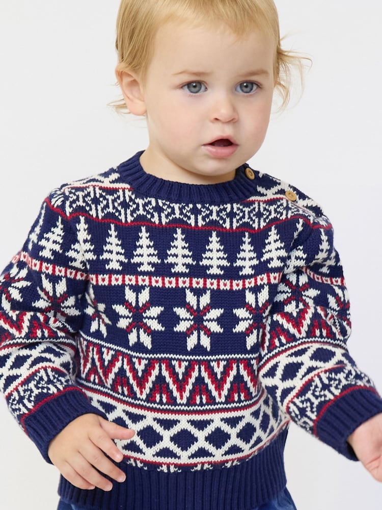 Azul - Jersey navideño de algodón con diseño invernal de grecas alpinas de The Little Tailor - Imagen 3 de 3