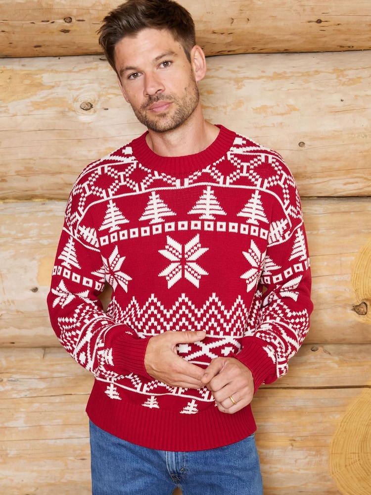 The Little Tailor Red Cotton Winter Fairisle Christmas Jumper - Image 1 of 6 The Little Tailor Red Cotton Winter Fairisle Christmas Jumper - Image 1 of 6