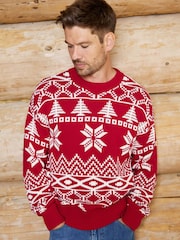 The Little Tailor Red Cotton Winter Fairisle Christmas Jumper - Image 2 of 6