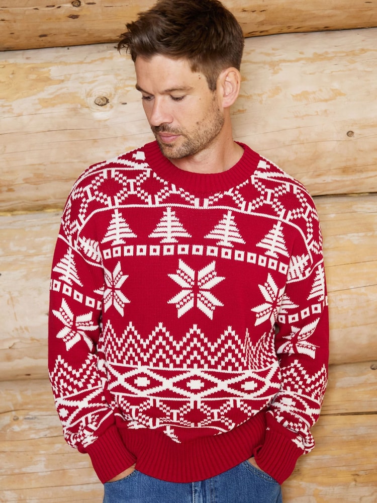 The Little Tailor Red Cotton Winter Fairisle Christmas Jumper - Image 2 of 6 The Little Tailor Red Cotton Winter Fairisle Christmas Jumper - Image 2 of 6
