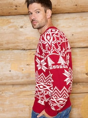 The Little Tailor Red Cotton Winter Fairisle Christmas Jumper - Image 4 of 6
