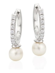Beaverbrooks Sterling Silver Cubic Zirconia Freshwater Pearl Hoop Earrings - Image 1 of 3