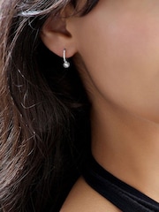Beaverbrooks Sterling Silver Cubic Zirconia Freshwater Pearl Hoop Earrings - Image 2 of 3