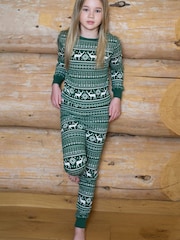 The Little Tailor Green Cotton Reindeer Fairisle Pattern Christmas Pyjamas - Image 2 of 7