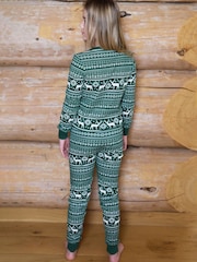 The Little Tailor Green Cotton Reindeer Fairisle Pattern Christmas Pyjamas - Image 3 of 7