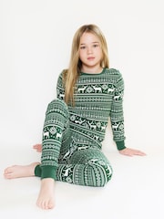 The Little Tailor Green Cotton Reindeer Fairisle Pattern Christmas Pyjamas - Image 4 of 7