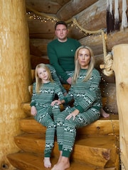 The Little Tailor Green Cotton Reindeer Fairisle Pattern Christmas Pyjamas - Image 7 of 7