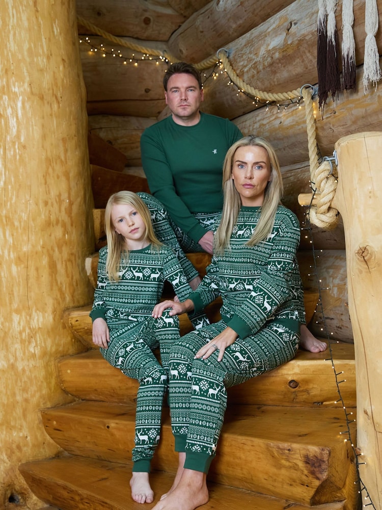 The Little Tailor Green Cotton Reindeer Fairisle Pattern Christmas Pyjamas - Image 7 of 7 The Little Tailor Green Cotton Reindeer Fairisle Pattern Christmas Pyjamas - Image 7 of 7