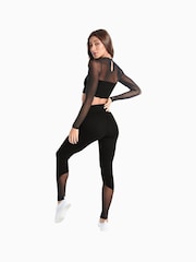 Pineapple Black Mesh Panel High Waisted Leggings - Image 2 of 4
