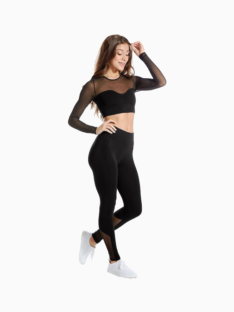 Pineapple Black Mesh Panel High Waisted Leggings - Image 3 of 4