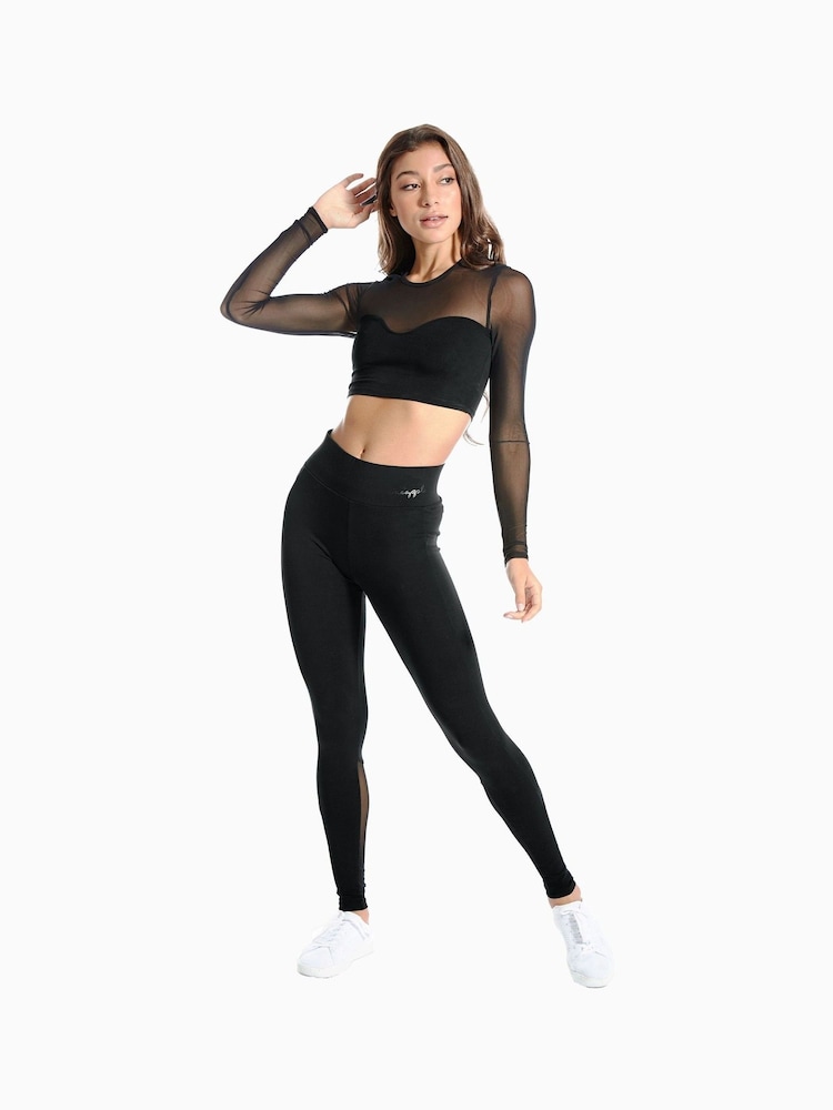 Pineapple Black Mesh Panel High Waisted Leggings - Image 4 of 4