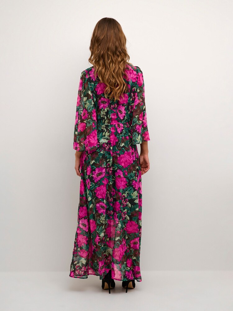 Kaffe Pink Willa V-Neck 3/4 Sleeve Maxi Dress - Image 2 of 5