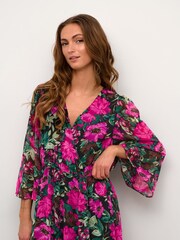 Kaffe Pink Willa V-Neck 3/4 Sleeve Maxi Dress - Image 3 of 5