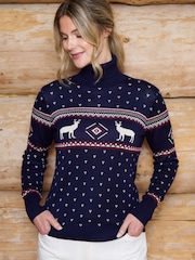 The Little Tailor Blue Roll Neck Fairisle Ski Jumper - Image 1 of 5