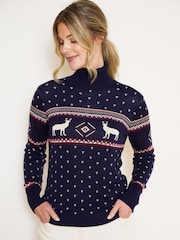 The Little Tailor Blue Roll Neck Fairisle Ski Jumper - Image 3 of 5