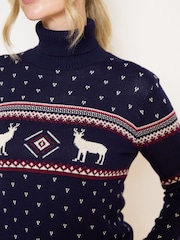 The Little Tailor Blue Roll Neck Fairisle Ski Jumper - Image 4 of 5