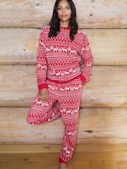 The Little Tailor Red Cotton Reindeer Fairisle Pattern Christmas Pyjamas - Image 1 of 4