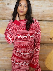 The Little Tailor Red Cotton Reindeer Fairisle Pattern Christmas Pyjamas - Image 2 of 4