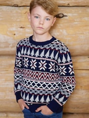 The Little Tailor Blue Cotton Winter Fairisle Christmas Jumper - Image 1 of 3