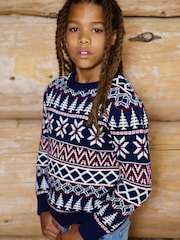 The Little Tailor Blue Cotton Winter Fairisle Christmas Jumper - Image 2 of 3