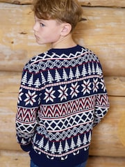 The Little Tailor Blue Cotton Winter Fairisle Christmas Jumper - Image 3 of 3