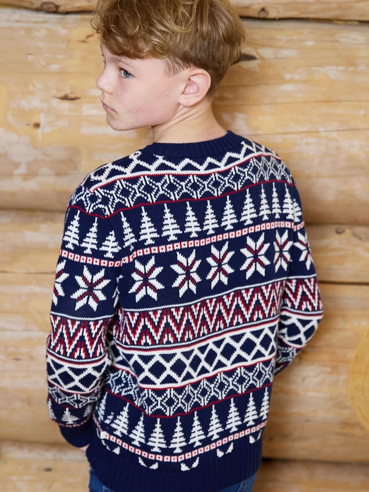 The Little Tailor Blue Cotton Winter Fairisle Christmas Jumper - Image 3 of 3 The Little Tailor Blue Cotton Winter Fairisle Christmas Jumper - Image 3 of 3