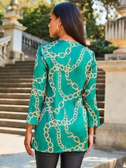 Sosandar Green Chain Print Lace Front Longline Tunic Top - Image 5 of 5